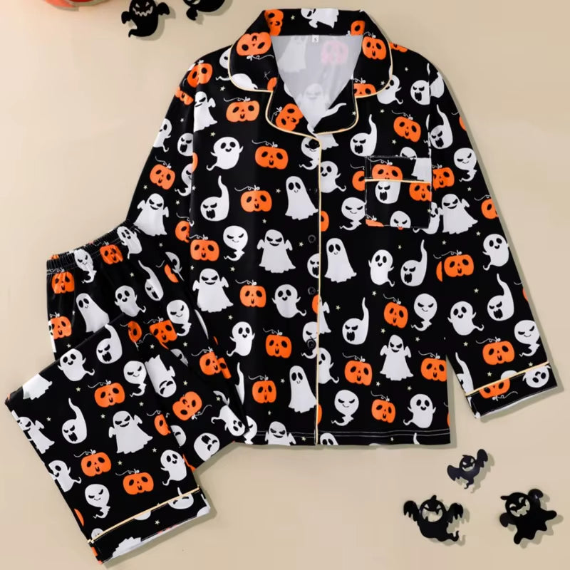 Bewitching and Bone-Chilling: Spooky Snuggle Suit for Ghoulish Ladies - Pumpkin & Skull Pajama Party Set!