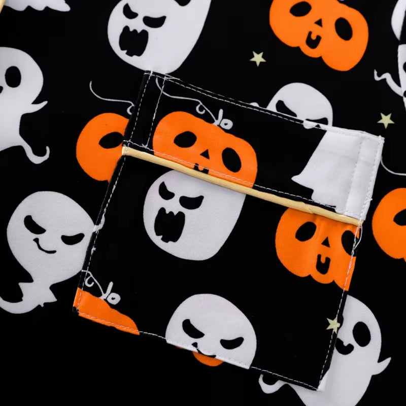 Bewitching and Bone-Chilling: Spooky Snuggle Suit for Ghoulish Ladies - Pumpkin & Skull Pajama Party Set!