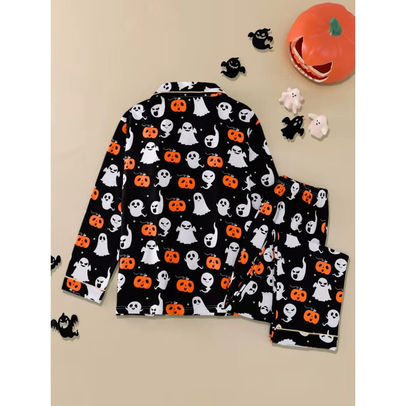 Bewitching and Bone-Chilling: Spooky Snuggle Suit for Ghoulish Ladies - Pumpkin & Skull Pajama Party Set!